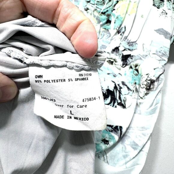 Byline Byer Blouse Short Sleeve Floral Watercolor Print White Womens sz Large - Picture 5 of 8